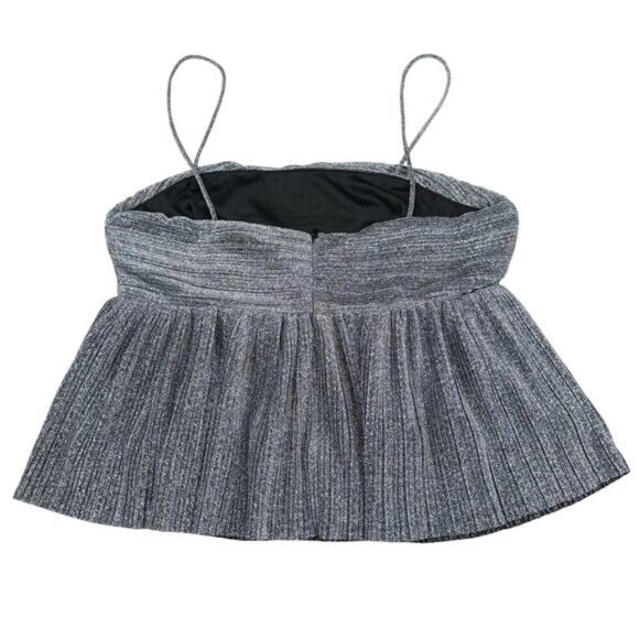 STORIA Metallic Silver Ruffle Baby Doll Top Sz Medium - Picture 5 of 6